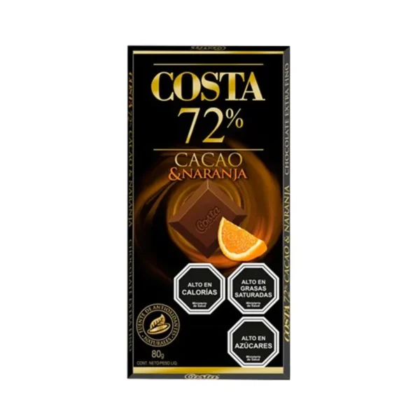 CHOCOLATE COSTA CACAO 72% & NARANJA 80G