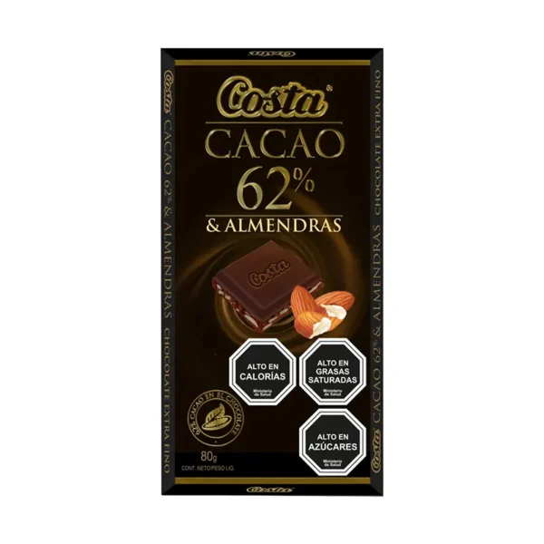 CHOCOLATE COSTA CACAO 62% & ALMENDRA 80G