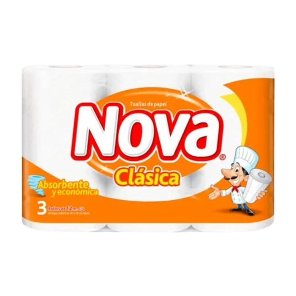 TOALLA DE PAPEL NOVA CLASICA DOBLE HOJA 3U 12MT