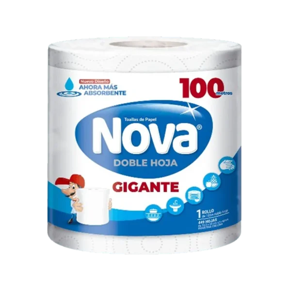 TOALLA DE PAPEL NOVA GIGANTE DOBLE HOJA 100 MTS