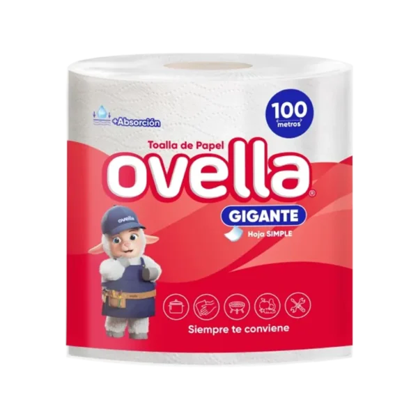 TOALLA DE PAPEL OVELLA HOJA SIMPLE 100 MTS