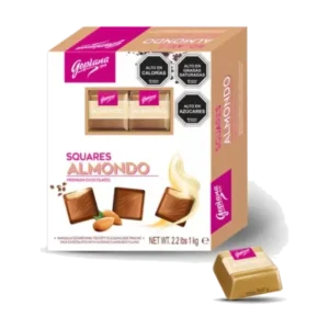 CUADRITO DE CHOCOLATE RELLENOS SABOR ALMENDRA 60U 1KG (PXDP)