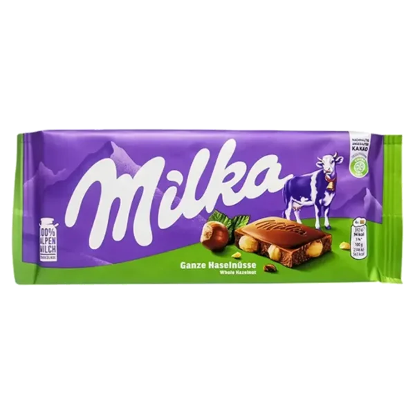 CHOCOLATE MILKA WHOLE HAZELNUT ALMENDRA 100G