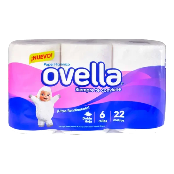 PAPEL HIGIENICO OVELLA DOBLE HOJA 22MT 8X6 ROLLOS