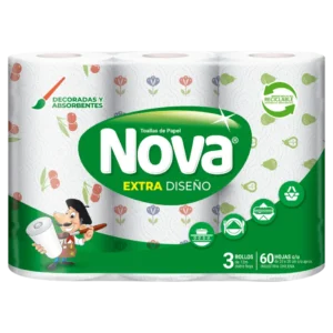 TOALLA DE PAPAEL NOVA DISENO VERDE 12MTS 3X8 ROLLOS