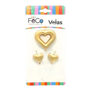 VELA FECO CORAZON DORADO X1 SET