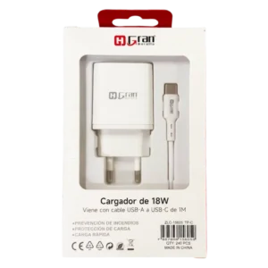CARGADOR CON CABLE USB-A A USB-C DE 1M 18W 15605