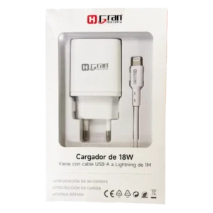 CARGADOR DE 18W CON CABLE USB-A A LIGHTNING DE 1MT