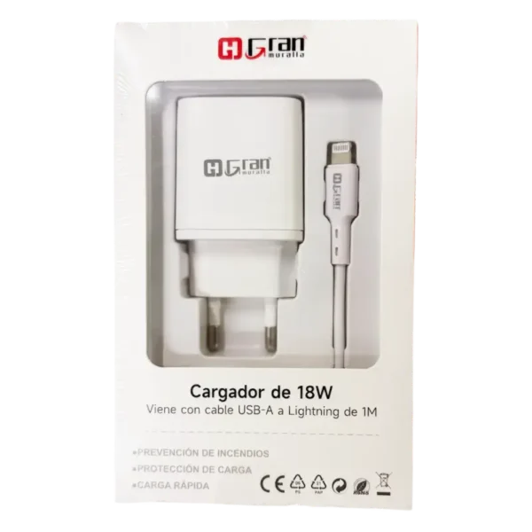 CARGADOR DE 18W CON CABLE USB-A A LIGHTNING DE 1MT