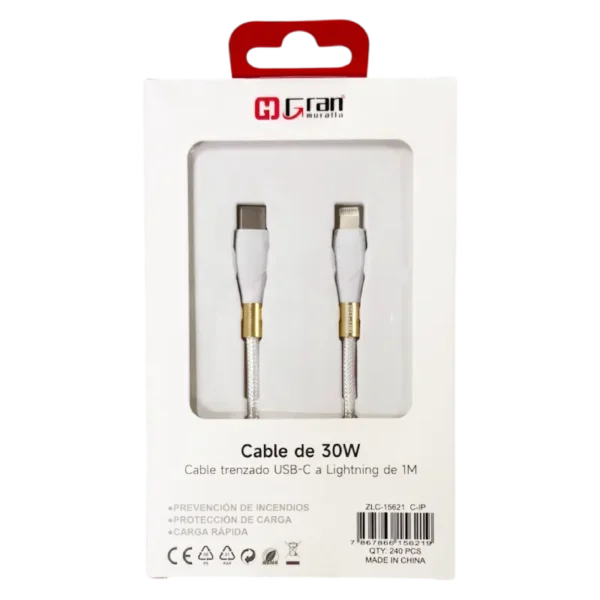 CABLE TRENZADO USB-C A LIGHTNING DE 1MT 30W NB99