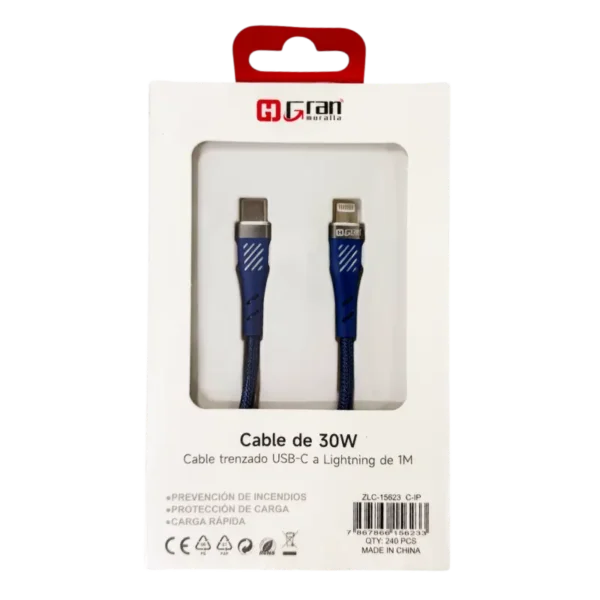 CABLE TRENZADO USB-C A LIGHTNING DE 1MT NB60