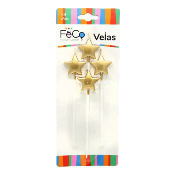 VELA FECO ESTRELLAS DORADAS X1 SET