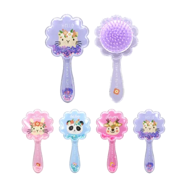 PEINE INFANTIL DISEÑO DE FLOR CON ANIMALES Y GLITTER