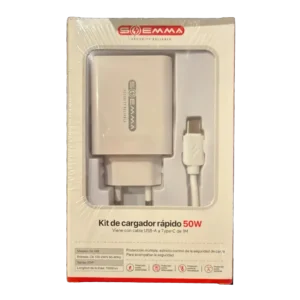 KIT CARGADOR RAPIDO 50W USB-A A TIPO-C 1M ZLC-15001