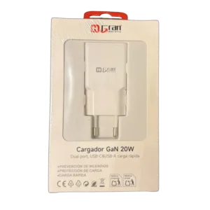 CARGADOR GaN 20W DUAL PORT USB-C Y USB-A CARGA RAPIDA