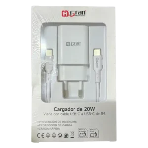 CARGADOR DE 20W CABLE USB-C A USB-C DE 1MT